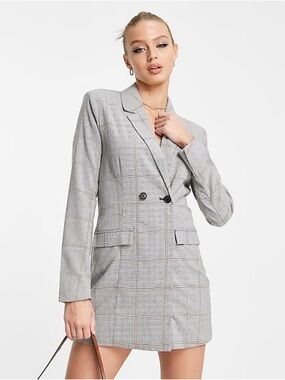 Abercrombie Grey Plaid Double-Breasted Blazer Dress - NWT